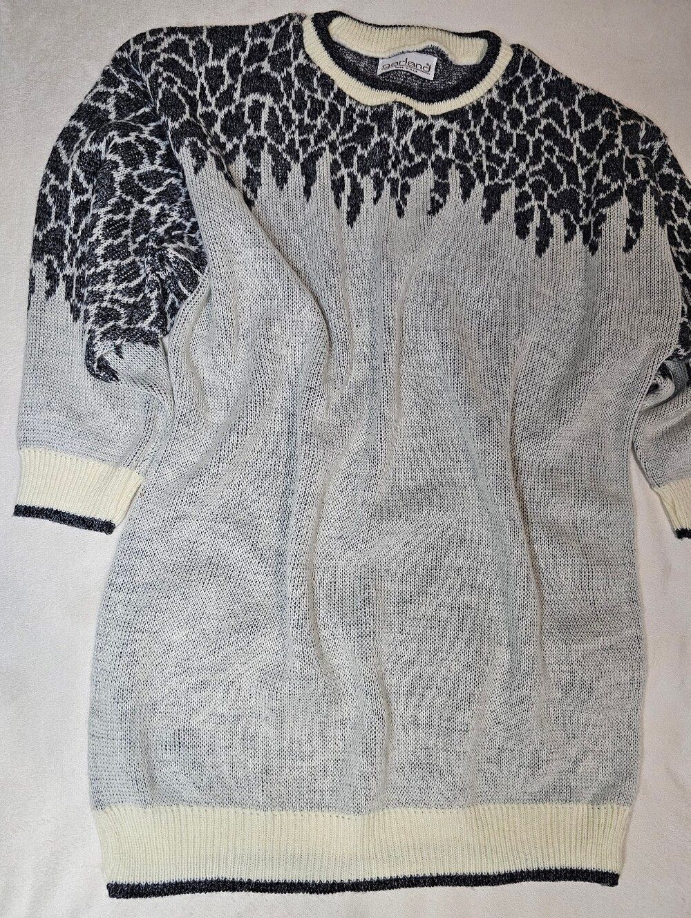 Vintage Garland USA Black White Abstract Knit Sweater Pullover 1982 Medium